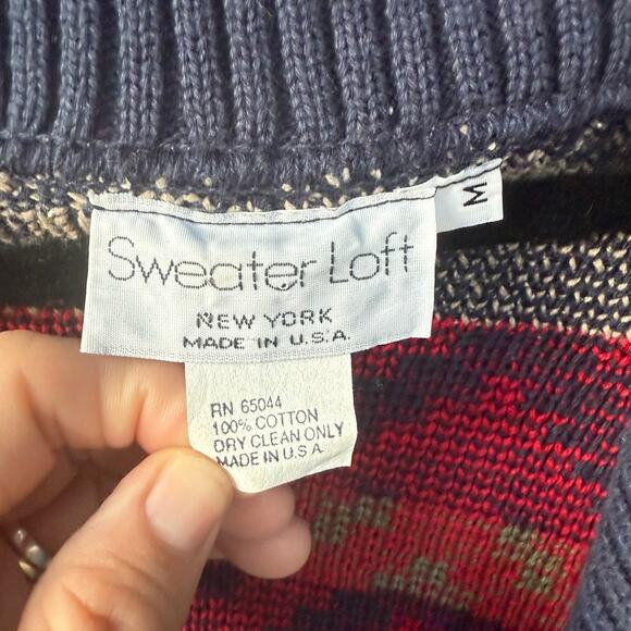 Vintage Sweater Loft Cardigan SWEATER toggle aztec Christmas Holiday deer trees - Picture 4 of 5